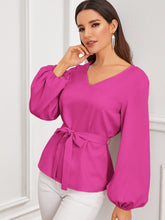 Load image into Gallery viewer, Solid Bishop Sleeve Belted Top