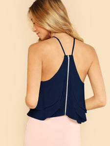 Zip Back Halter Flowy Top