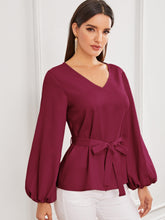 Load image into Gallery viewer, Solid Bishop Sleeve Belted Top