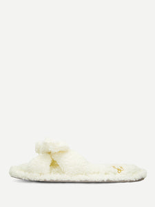 Bow Detail Faux Fur Slippers