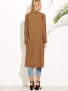 Brown Suede Self Tie Duster Coat