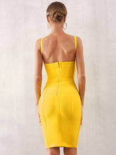 Load image into Gallery viewer, Adyce Neon Yellow Zip Back Bustier Bandage Dress