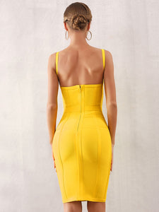 Adyce Neon Yellow Zip Back Bustier Bandage Dress