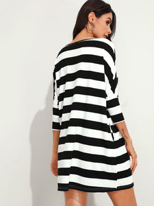 Batwing Sleeve Striped Dress