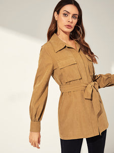 Pocket Patched Self Belted Utility Coat