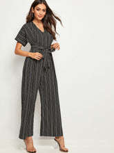 Load image into Gallery viewer, Striped Print Belted Wide Leg Jumpsuit