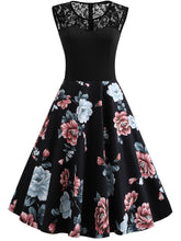 Load image into Gallery viewer, 50s Lace Panel Floral Print Circle Dress