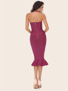 Adyce Fishtail Hem Halterneck Bandage Dress