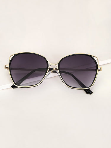 Metal Frame Flat Lens Sunglasses With Case