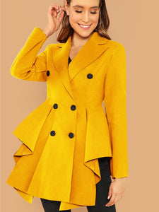 Double Breasted Asymmetric Flared Skirt Coat