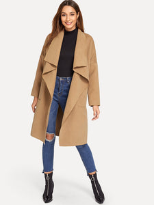 Drop Shoulder Drape Collar Wrap Coat