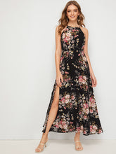 Load image into Gallery viewer, Botanical Print Tie Back High Split Halter Dress