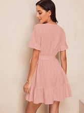 Load image into Gallery viewer, Surplice Wrap Belted Ruffle Hem Dress