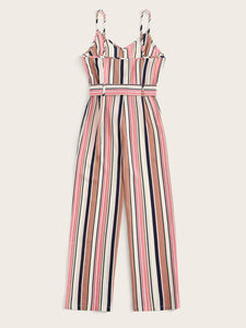 Striped Belted Cami Jumpsuit