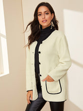 Load image into Gallery viewer, Dual Pocket Button Through Contrast Binding Teddy Coat