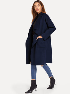 Drop Shoulder Drape Collar Wrap Coat