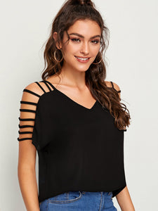 V-neck Laddering Cutout Shoulder Top