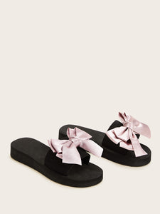 Bow Decor Open Toe Sliders