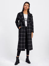 Load image into Gallery viewer, Drape Collar Grid Longline Coat