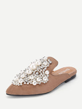 Load image into Gallery viewer, Faux Pearl Decorated Flat Mules