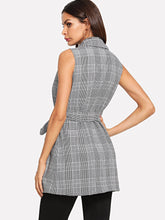 Load image into Gallery viewer, Double Button Belted Plaid Vest Blazer