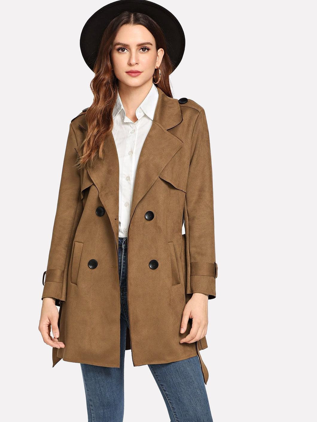 Plain Double Breasted Epaulette Coat