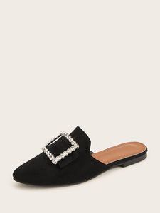 Rhinestone Decor Point Toe Flat Mules