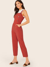 Load image into Gallery viewer, Buttoned Front Slant Pocket Pinafore Jumpsuit