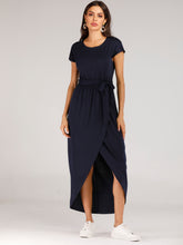 Load image into Gallery viewer, Belted Tulip Hem Solid Wrap Dress