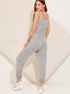 Drawstring Waist Pocket Side Tank Jumpsuit