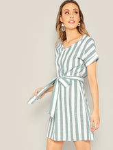 Load image into Gallery viewer, Block Striped Belt Dress