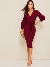 Load image into Gallery viewer, Self Belted Split Hem Surplice Wrap Dress