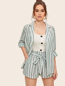 Notched Collar Vertical-stripe Blazer