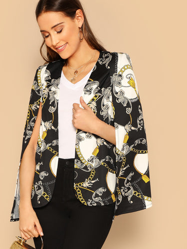 Chain Print Cape Blazer