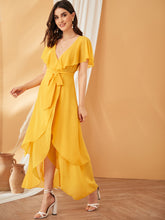 Load image into Gallery viewer, Self Belted Surplice Wrap Cape Dress