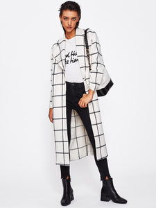 Drape Collar Grid Longline Coat