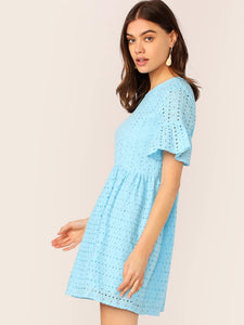 Flounce Sleeve Solid Schiffy Dress