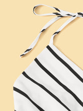 Load image into Gallery viewer, Surplice Striped Drawstring Side Halter Playsuit