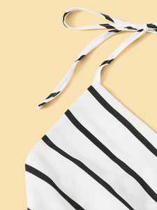 Surplice Striped Drawstring Side Halter Playsuit