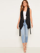 Load image into Gallery viewer, Solid Waterfall Collar Belted Vest