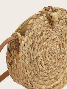 Ball Decor Straw Round Crossbody Bag