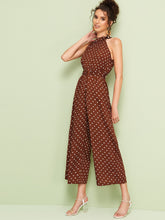 Load image into Gallery viewer, Polka Dot Belted Wide Leg Halter Jumpsuit