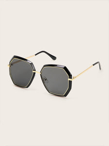 Polygon Frame Flat Lens Sunglasses