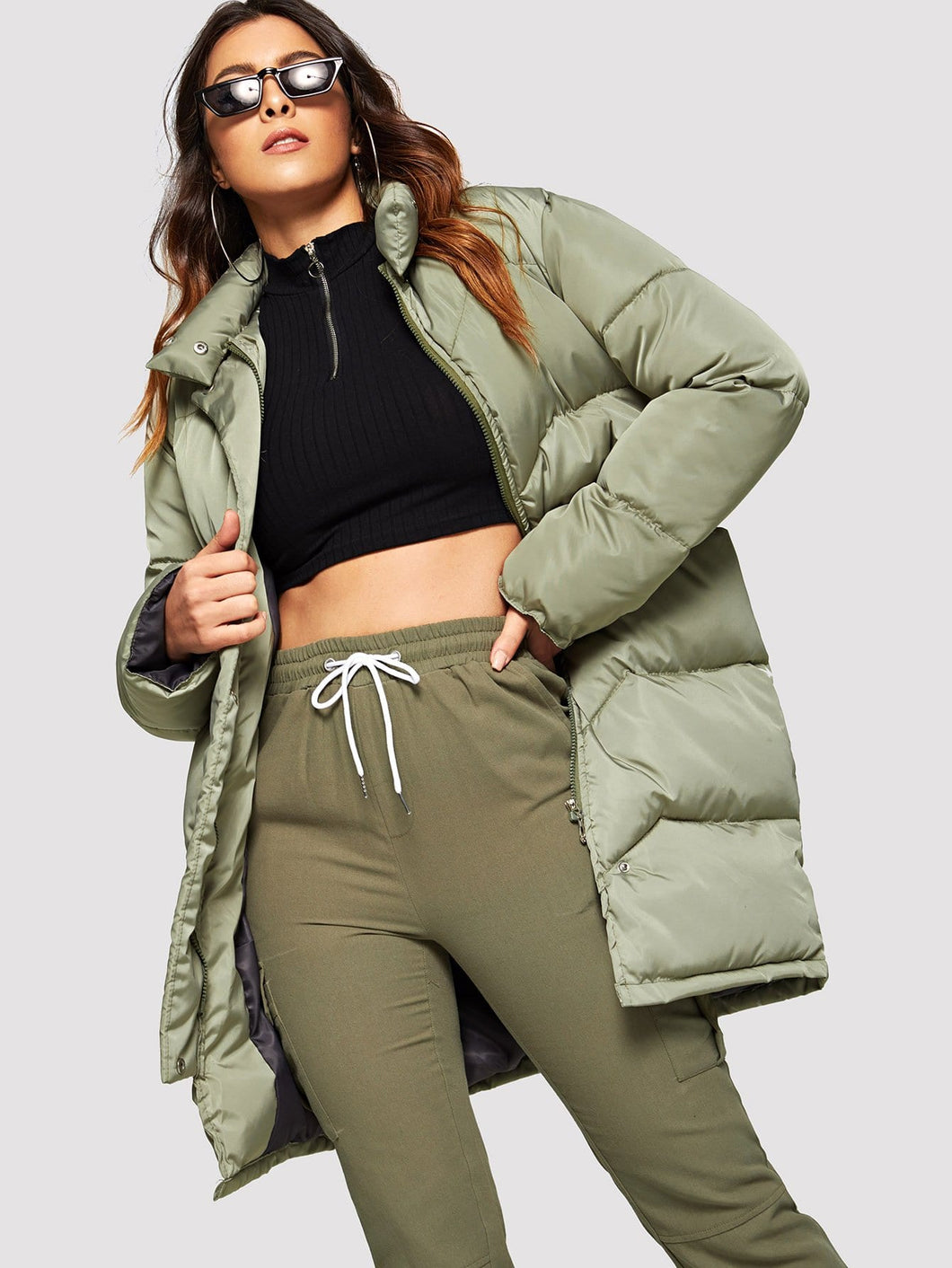 Solid Zip-Up Puffer Coat