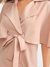 Load image into Gallery viewer, Solid Flounce Sleeve Belted Notched Coat