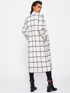 Drape Collar Grid Longline Coat