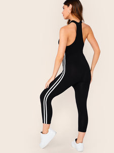 Solid Striped Tape Halter Jumpsuit