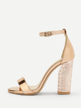 Load image into Gallery viewer, Metallic Design Ankle Strap Heels