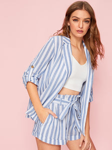 Notched Collar Vertical-stripe Blazer