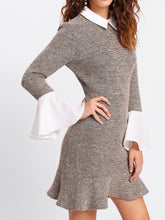 Load image into Gallery viewer, Flounce Sleeve Pephem 2 In 1 Tweed Dress